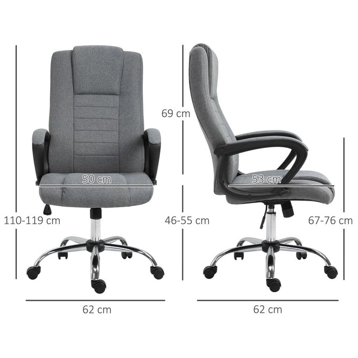 Vinsetto Office Chair, Linen Fabric Desk Chair, Height Adjustable Computer Chair with Padded Armrests, Swivel Wheels and Tilt Function, Grey