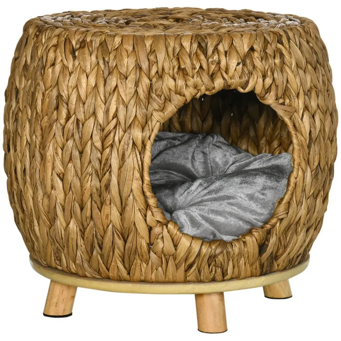 Outdoor/Indoor Rattan Cat House Stool, Wicker Kitten Bed w/ Cushion - High Quality