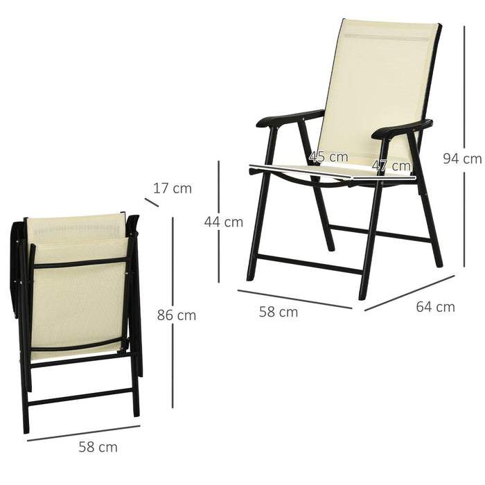 Premium Quality Set of 2 Foldable Metal Garden Chairs | Dining Seat, Yard Furniture | Beige