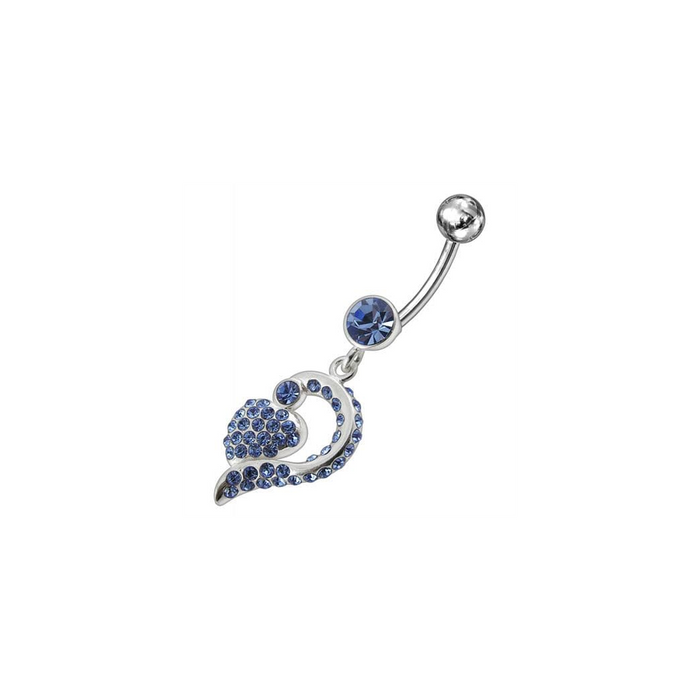 Jeweled Fancy Silver Dangling Banana Bar Navel Ring