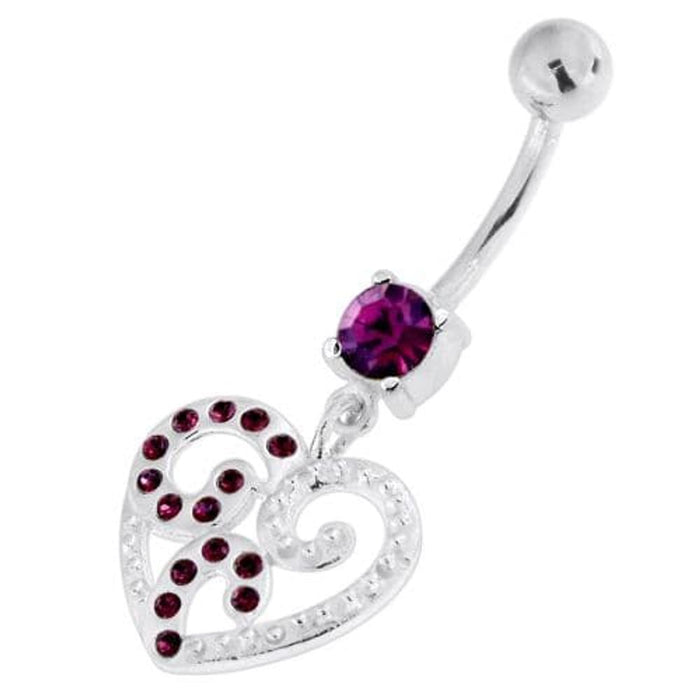 Jeweled Floral Heart 925 Sterling Silver Navel Belly Piercing