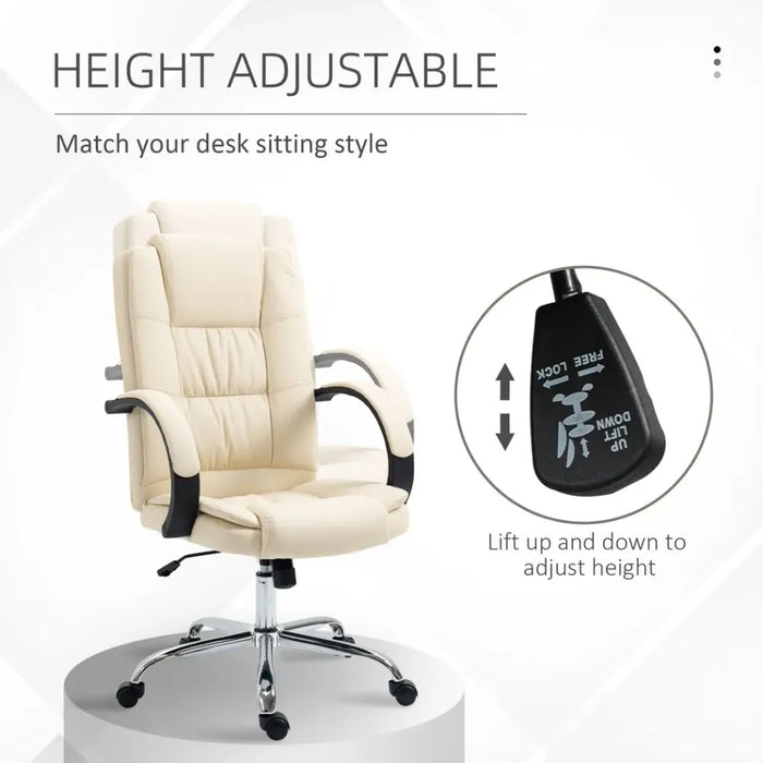 Beige High Back Office Chair - Adjustable, Comfortable PU Leather Executive Chair