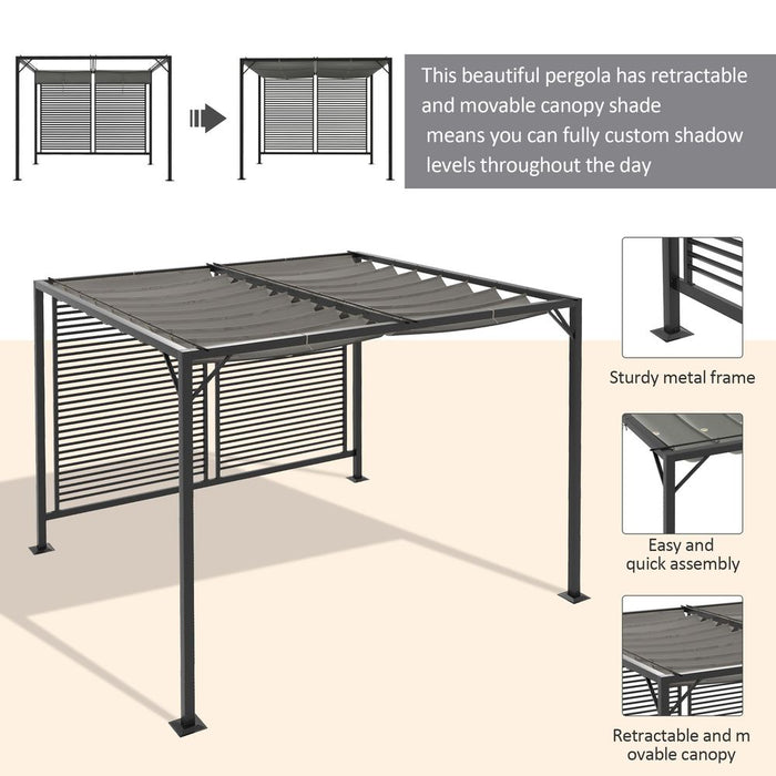 Outsunny Metal Pergola Sun Shelter Retractable Canopy - UV Cut