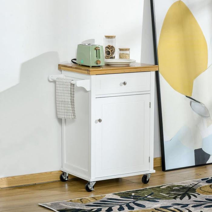 Rolling Kitchen Cart Storage Trolley with Drawer Towel Rail White