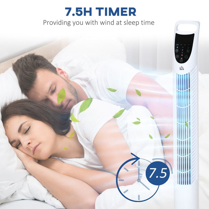 Tower Fan, 3 Speed 3 Mode Timer Oscillation,Remote White