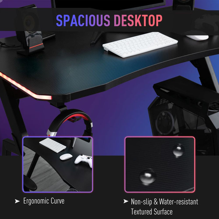 Gaming Desk Racing Ergonomic  Workstation with RGB LED Lights, Hook,  Black