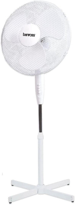 Benross 16" 3-Speed Stand Fan - Oscillating & Tilting Head - White