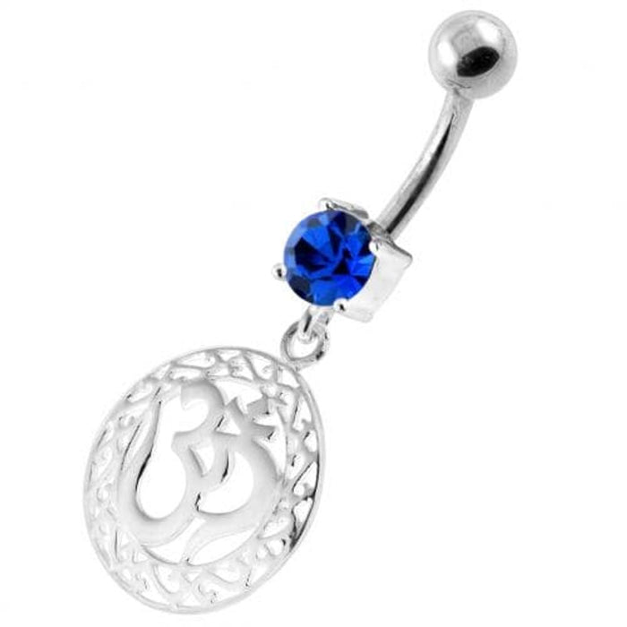 Ohm in a Floral Cut out 925 Sterling Silver Navel Bar