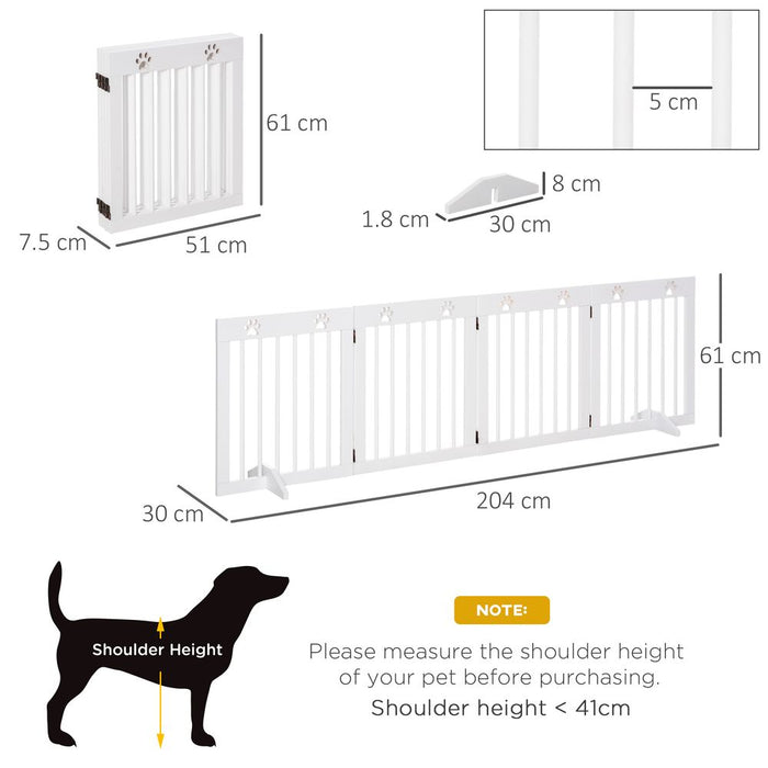 Premium Foldable Pet Gate - 4 Panel Wood Dog Barrier w/ Support Feet - Keep Your Pet Safe and Secure