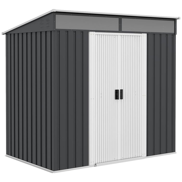 Outsunny 6.5x4FT Garden Shed with Foundation Lockable Metal Tool Shed Grey