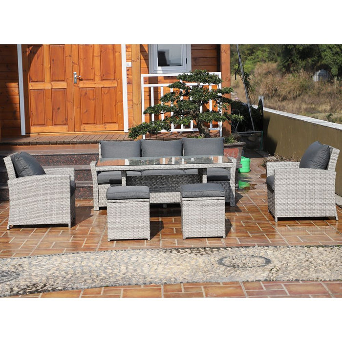 6Pcs Rattan Dining Set - Outdoor w/ Cushion - Garden Furniture