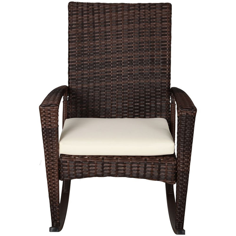 Outsunny Outdoor PE Rattan Rocking Chair, Garden Rocking Chair Set with Armrest and Cushion, Brown
