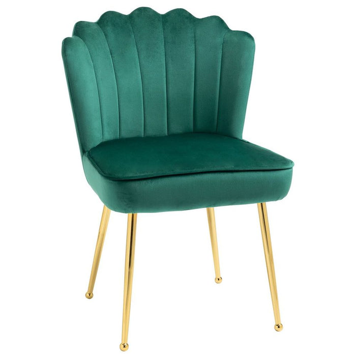 Velvet-Feel Shell Luxe Accent Chair Home Bedroom Lounge with Metal Legs Green