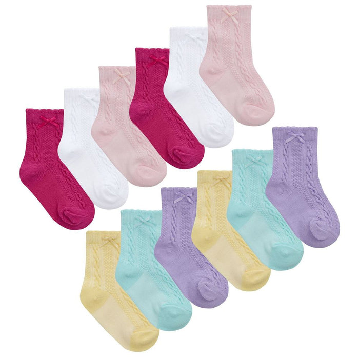 12 PAIRS - Tick Tock Baby Cable Socks with Bow