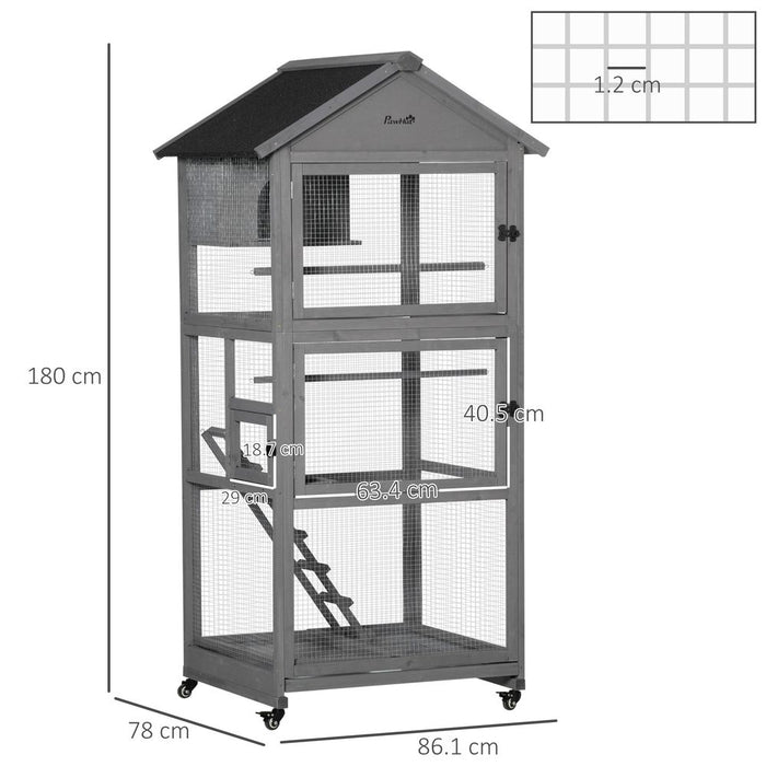 Bird Cage Wooden Aviary for Canary Cockatiel Parrot w/ Wheels Tray