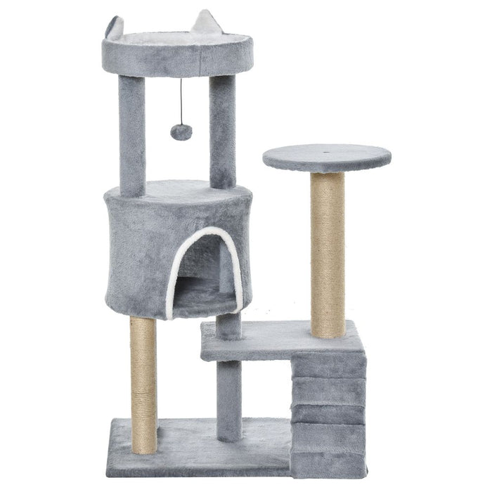 Ultimate Cat Tree: 100cm, Climbing Ladder, Scratching Post & Ball - Professional Quality, Light Grey Pawhut