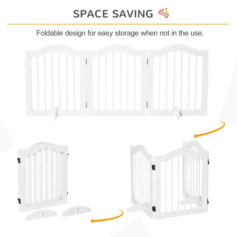 PawHut Freestanding Pet Gate Safety Barrier 3 Pannel w/ Support Feet White