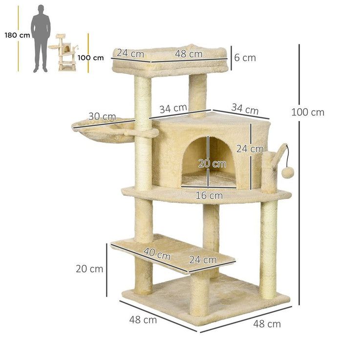 PawHut Cat Tree Tower Climbing  Activity Centre with Sisal Scratching Post Cream