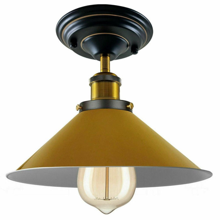 Vintage Industrial Metal Cone Shade Flush Mount Ceiling Light Indoor Fittings