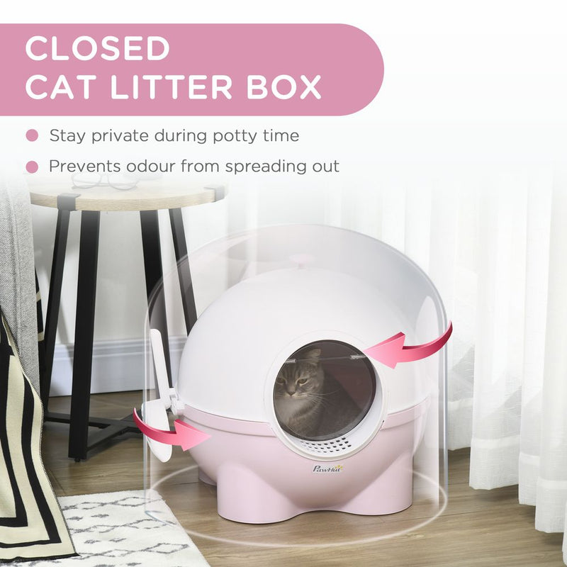 PawHut Large Cat Litter Box with Scoop - Pink, Front Entrance - 53 x 51 x 48cm