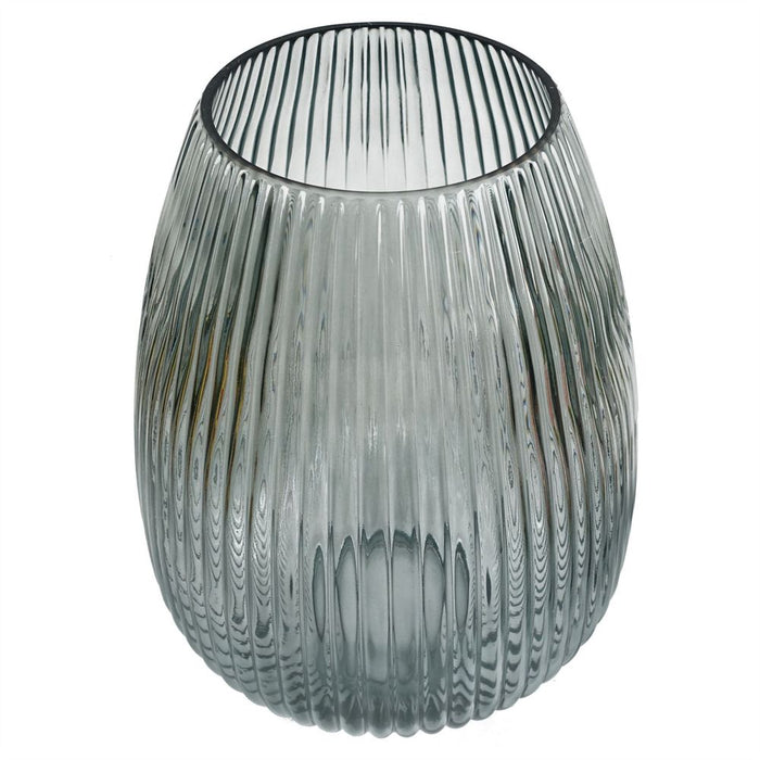 Premium 30cm Smoke Grey Ridged Glass Vase: High-Quality, Versatile, Hand-Finished Design - Ideal for Real or Artificial Flowers