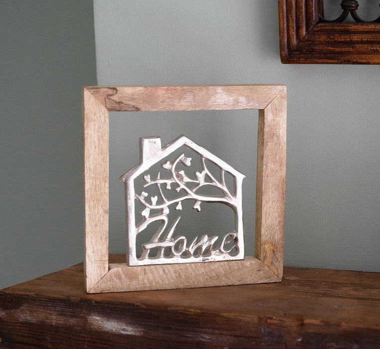 Silver House Wall Hanging in Wood Frame - 30cm