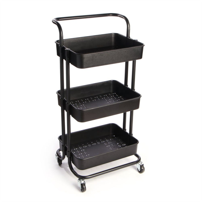 3 Tier Black Storage Trolley | M&W | Easy Assembly | Rust-Resistant | Versatile