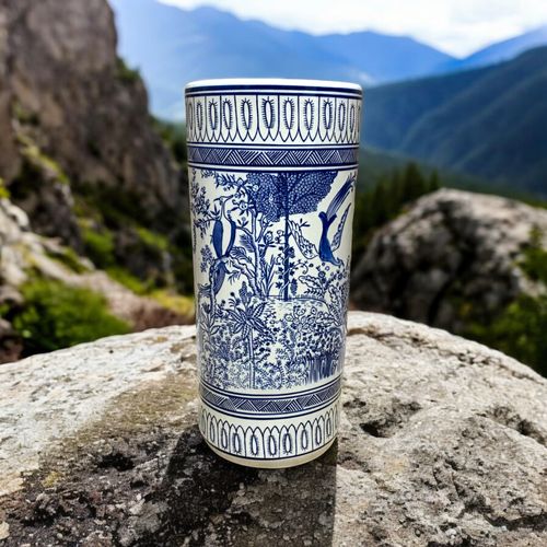 18" ROUND BLUE & WHITE UMBRELLA STAND