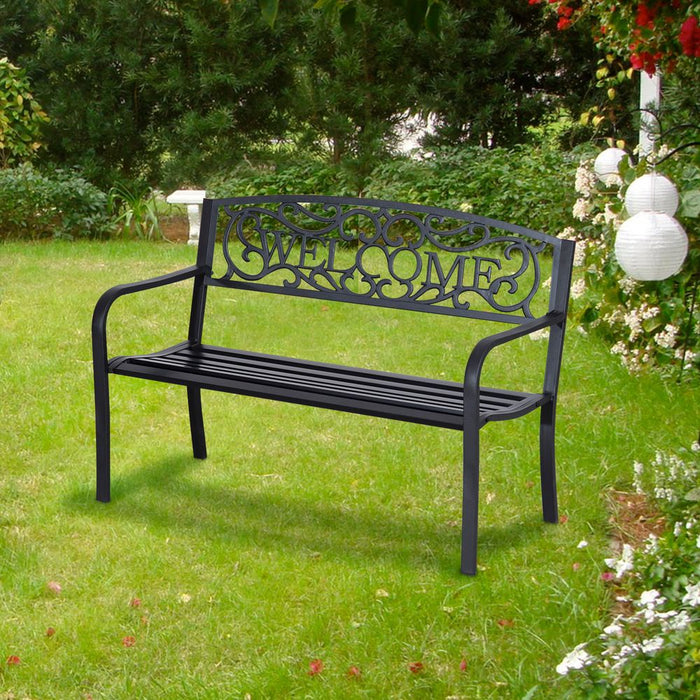 High-Quality 2-Seater Bench - Durable Steel Frame - Ideal for Gardens and Patios - Relax and Enjoy the Outdoors - Black