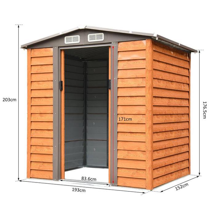 6x5ft Metal Garden Shed - Brown, 193Lx152Wx203Hcm - Tool Storage for Gardening - High Quality