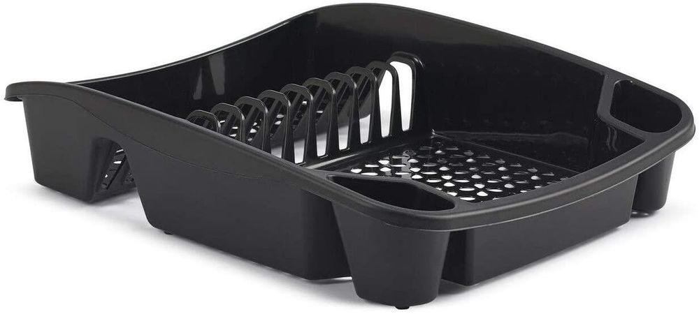 Whitefurze Dish Drainer, Plastic, Black, Large - Ideal for draining plates, dishes, cutlery, and more