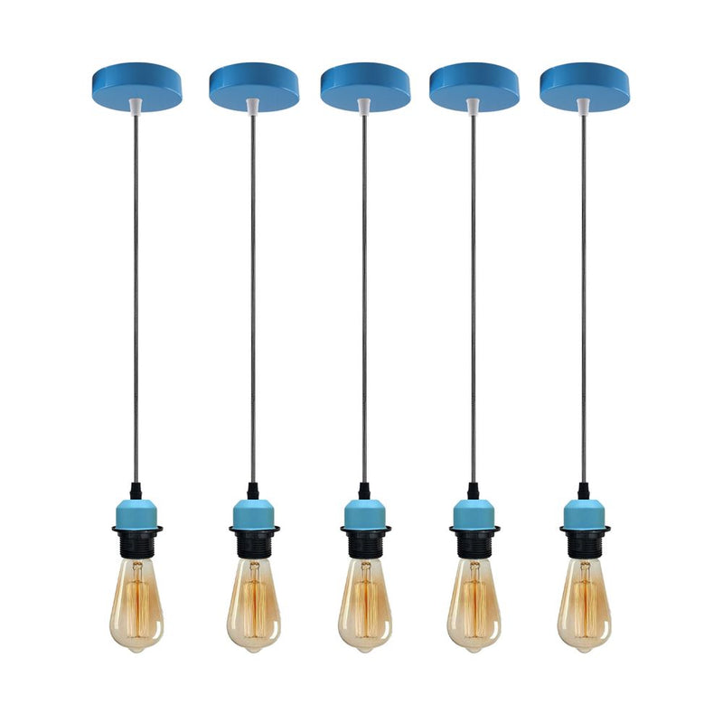 Industrial Blue Pendant Light Fitting, Lampshade Addable E27 Holder - 5 Pack - High Quality