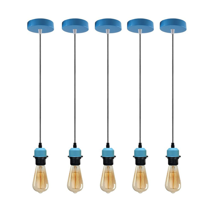 Industrial Blue Pendant Light Fitting, Lampshade Addable E27 Holder - 5 Pack - High Quality