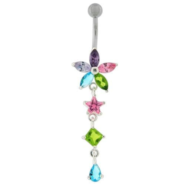 Flower Stone Studded Jeweled Flower Navel Ring