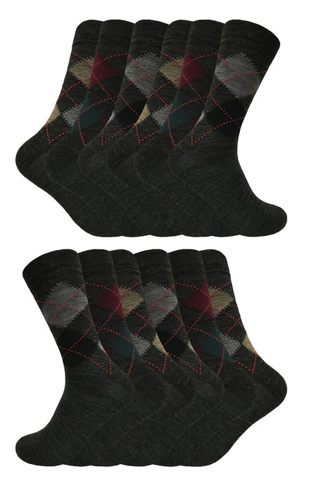 12 Pairs Mens Argyle Lambs Wool Socks