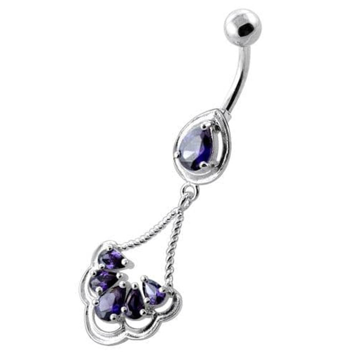 Fancy Flower Jeweled Dangling Navel Belly Ring