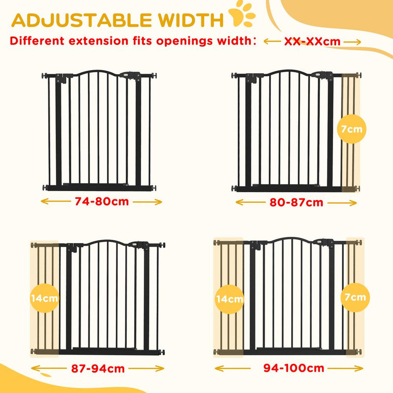 PawHut Adjustable Pet Gate - Safety Barrier for Pets - 74-100cm - Metal - Auto-Close - Black