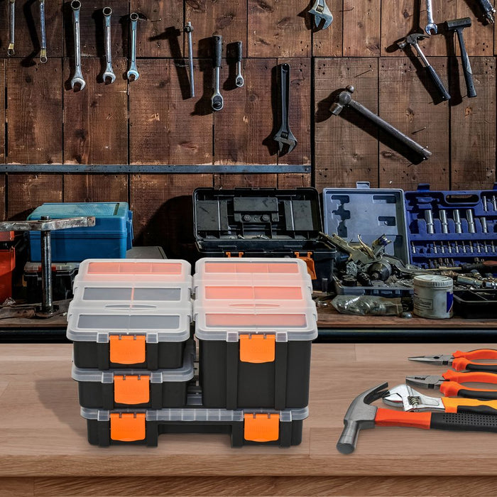 DURAND 4-Pack Tool & Hardware Storage Boxes - PP, Size Variety, Black/Orange