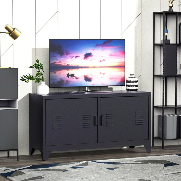 Premium TV Stand: 119Wx40Dx63.5H cm, Black - High Quality Cold Rolled Steel, Ample Storage Space