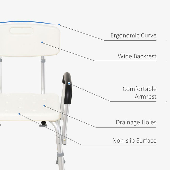 HOMCOM Adjustable Shower Chair, Shower Seat, Portable Medical Stool with Adjustable Back and Armrest for Mobility