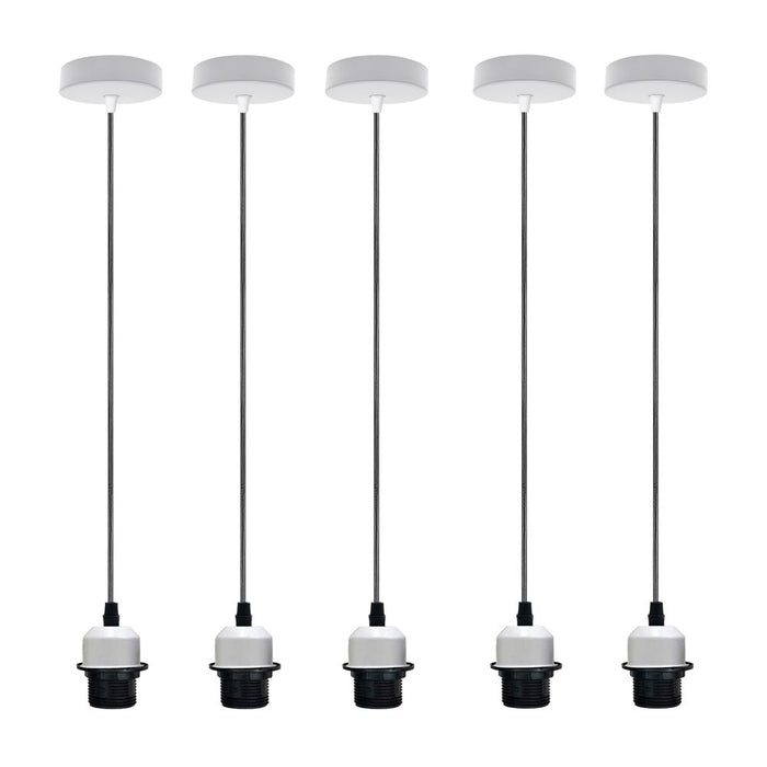 Industrial White Pendant Light, 5 Pack, Addable E27 Lamp Holder, Dimmable, Vintage/Retro Style, Best Quality