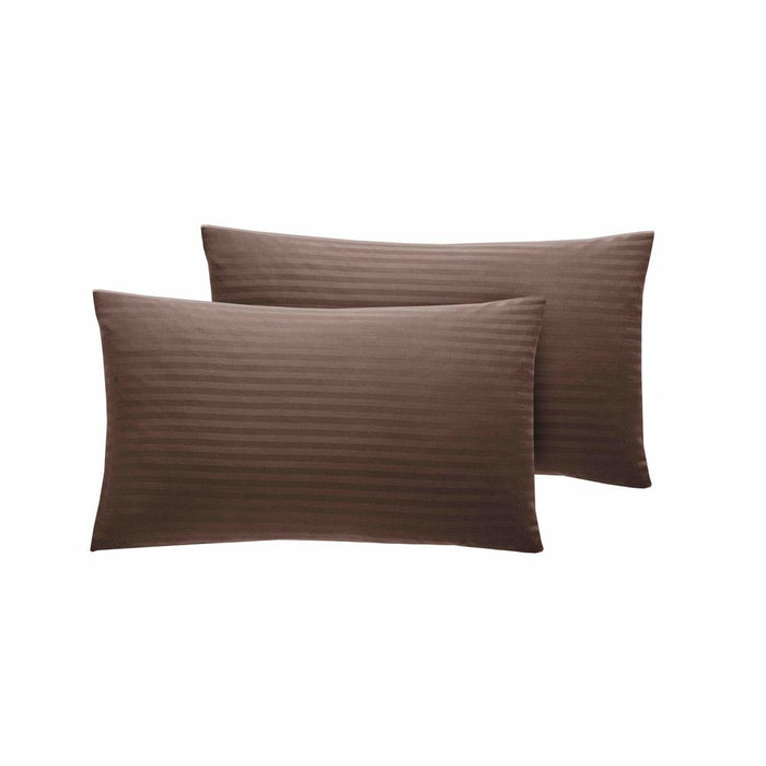 300 TC - 100% Cotton Sateen Stripe Pillowcase Pair Bitter Chocolate