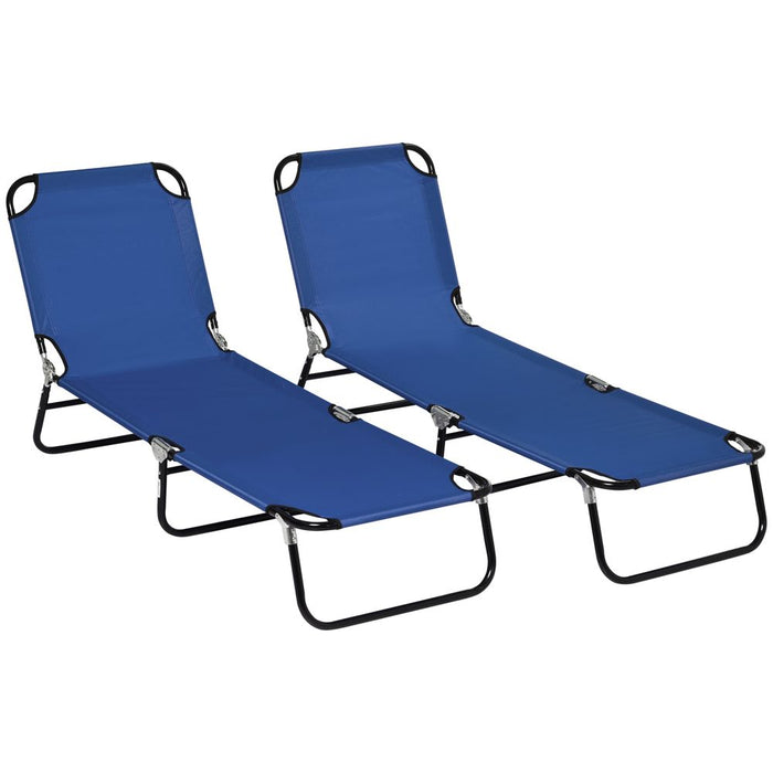 Outsunny Folding Sun Loungers Set of 2 - Adjustable Backrest, Blue