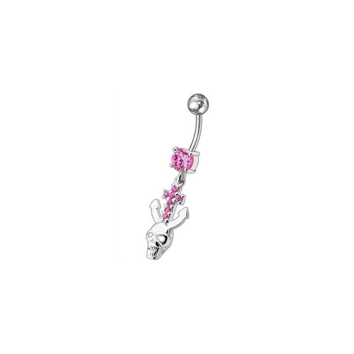 Jeweled Dangling Navel Ring With Fancy Devil Skull