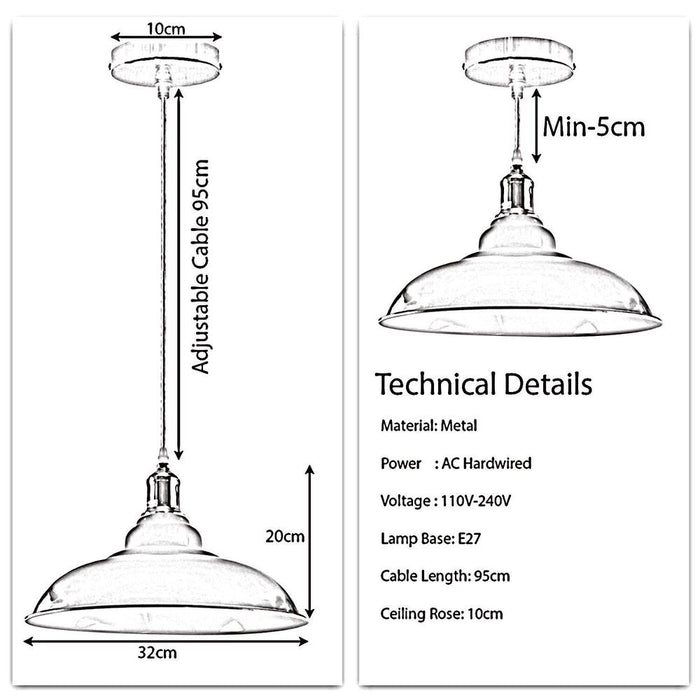 Vintage Pendant Ceiling Shade Industrial Chandelier Lighting UK