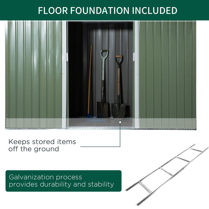 High-Quality 9ft x 4.25ft Corrugated Metal Shed with Foundation Vent Doors - Green