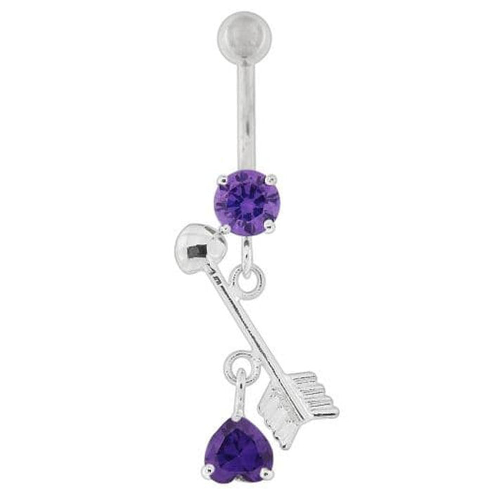 Arrow with Heart Dangling Belly Button Ring