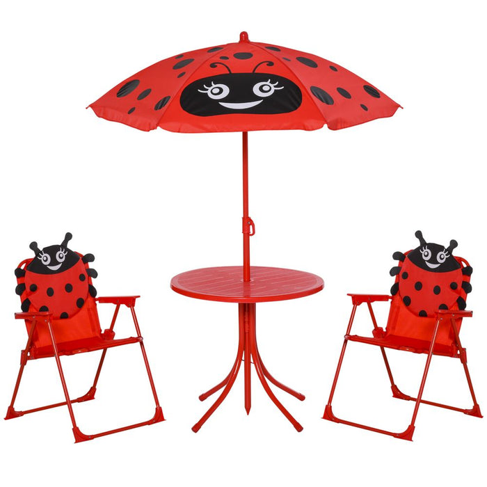 Kids Ladybug Picnic Table & Chair Set with Umbrella - Outdoor Portable Folding Furniture - Ages 3-5