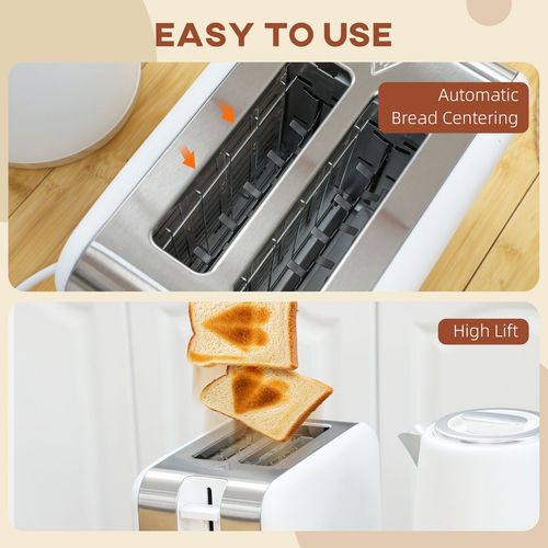 HOMCOM 1.7L Electric Fast Boil Kettle and 2 Slice Toaster Set, White