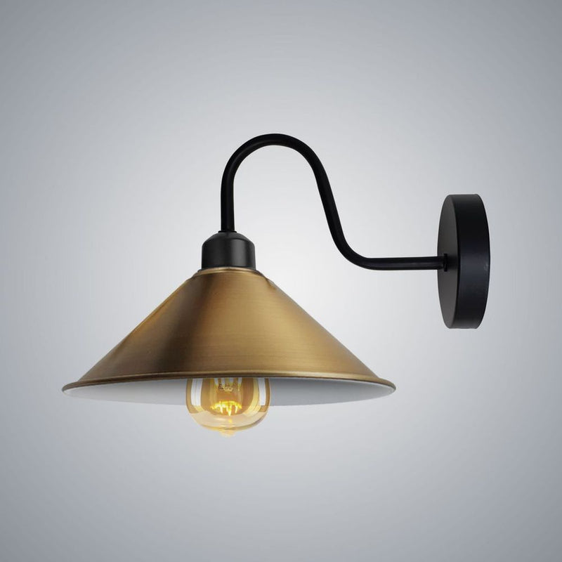 Yellow Brass Wall Light Fixture,Black Wall Sconce E27 Base Socket Screw Type Wall Mounted Swan Neck Cone Shape Shade